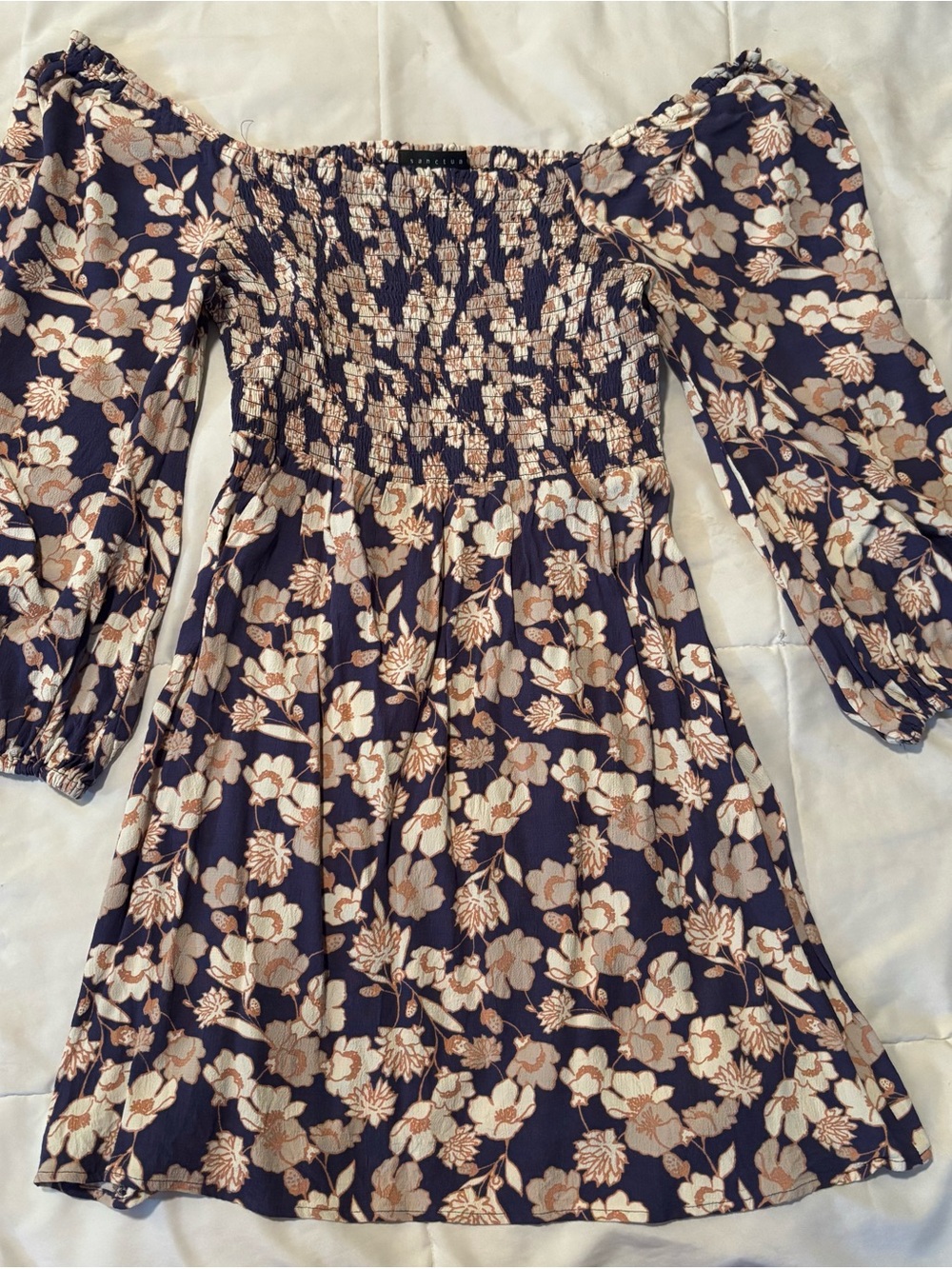 Sanctuary Navy Floral Smocked Off-Shoulder Dress